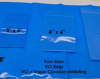 NEW ! Multi-Purpose VCI Zip Bags ~ Corrosion + Tarnish Protection for Precious Metals, Tools, Auto Parts, Firearms  ~ 4 Sizes  ~ Zerust