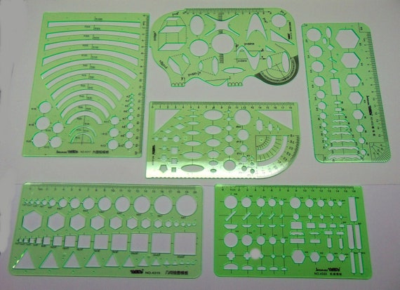 6 Pieces Geometric Drafting Templates Green Geometric Templates Ruler  Geometric Shape Plastic Templates With Circles Circle And Oval Template For  Offi