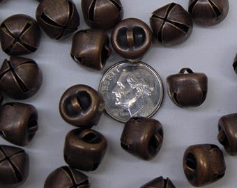 Small Antique Copper Jingle Bells ~ 12mm (1/2")  w/ top loop ~ Use as Charms Drops ~ Embellish gifts ~ Bundle together ~ Anklet ~ Bracelet