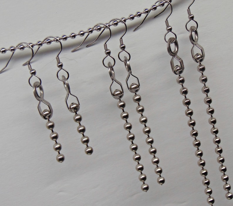 Chunky Stainless Ball Chain Dangle Earrings ~ Industrial Design ~ Linear Drop ~ All stainless steel ~ Make your Statement Pick your Length immagine 4