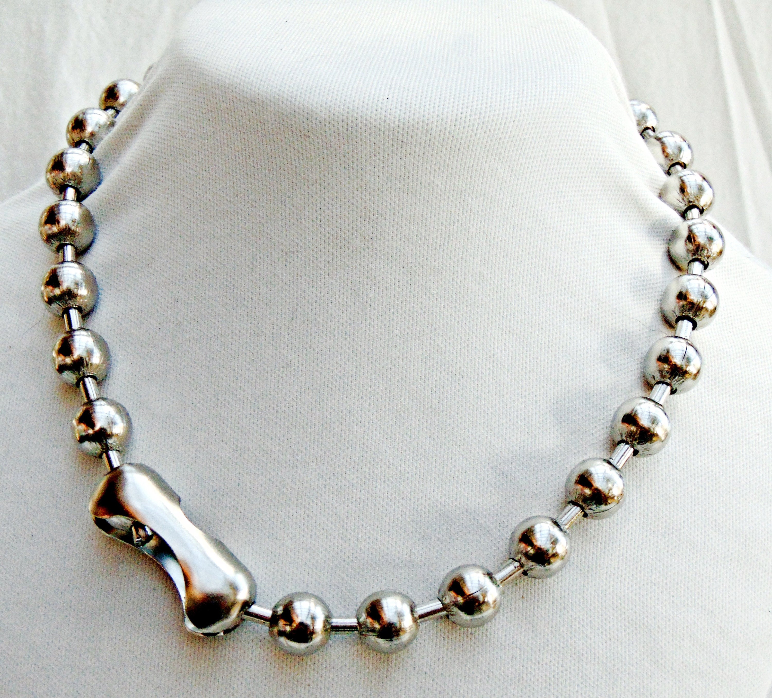 Extra Large Ball Chain Necklace ~ Chunky Steel Bead Choker ~ Statement Necklace 12mm #30 ~ 90's Retro