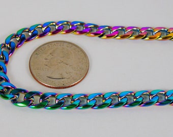 Stainless Steel Cuban Curb Chain ~ Rainbow Finish 7mm x 10mm ~ Smooth Sturdy Link ~ Bulk Lengths ~ Chain only