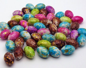 Speckled Egg Beads ~ Mixed Colors Dark Pastel w/ Gold ~ Easter Oval 17mm x 11mm w/ 1.5-2mm center hole ~Lightweight acrylic 25 50 100 200