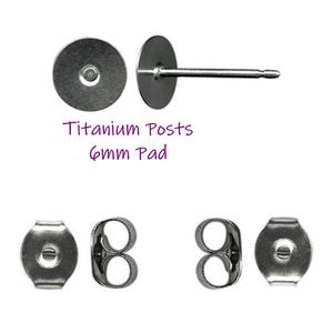 Titanium Earring Posts w/ 6mm Pads (430 nickel-free stainless ) Hypo Allergenic includes Ear Nuts ~ Pick your quantity  12  ~ 24  ~ 48 ~ 96