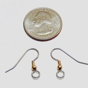 Stainless Steel Ear Wires ~ 5mm end loop ~ Versatile  French Hooks with Gold Ball + Coil ~ 5mm end Loop (larger than standard loop)