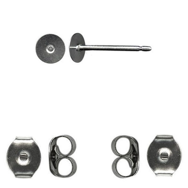 Titanium Earring Posts with 4mm Pads (stainless ) Hypo Allergenic with Ear Nuts ~  Tiny Pads ~ 12 ~ 24 ~ 50 ~ 10 ~ 200 Quality Implant Grade