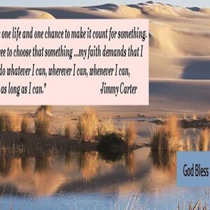 a desert landscape with a quote overlaid on it.