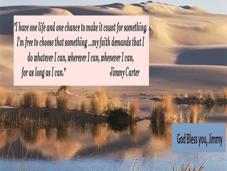 a desert landscape with a quote overlaid on it.