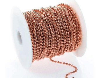 COPPER BALL CHAIN 3.2mm Round Bead / #6 size ~ Bulk Lengths 5, 10, 15, 25, 50, 100 feet includes Connectors Made in U.S.A. 99.97% Pure