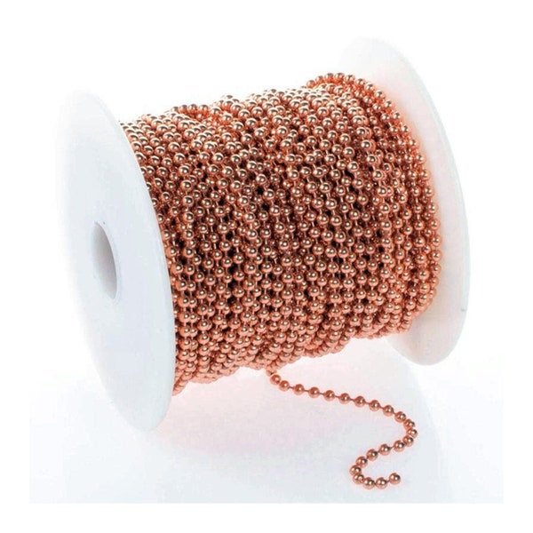 COPPER BALL CHAIN 3.2mm Round Bead / #6 size ~ Bulk Lengths 5, 10, 15, 25, 50, 100 feet includes Connectors Made in U.S.A. 99.97% Pure