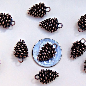 25 Antique Copper Pine Cone Charms, Nickel-Free Pendants, 20mm with loop