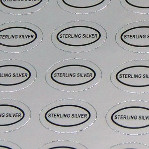 100 Peel Off Adhesive Labels Tags ~ Marked "STERLING SILVER"  Small size Oval 1/2" x 5/16" ~ Perfect for Jewelry + Metal Identification