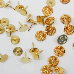 Gold Steel Tie Tacs with Backs ~ Lapel Pins Scatter Pins Tie Tacks ~ 9.5mm pad x  10.5mm Post ~  Sturdy ~Butterfly Clutch Pick your Quantity