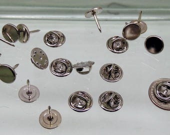 Steel Tie Tacs with Backs ~ Lapel Pins Scatter Pins ~ 9.5mm pad x  10.5  Post ~  Sturdy ~  DIY Jewelry ~ Pick your Quantity