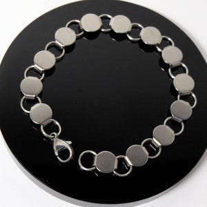 BRACELET BLANKS Forms ~ 13 Round Flat PADS Stainless Steel 8-1/2" Long ~ Disk + Loop You Glue Beads Buttons or Cabochons