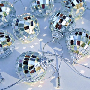 Mini Disco Ball w/ Cord + Cap ~ Mirror Ornaments 1-1/8" Miniature ~ 1+inch round  (30mm) ~ Parties Decorations Windows  Mobile Weddings FUN!