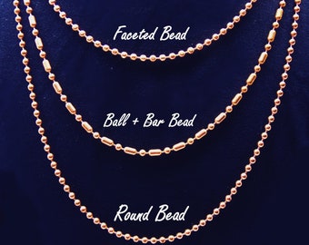 Set of 3 COPPER Ball CHAIN Necklaces 24" length ~ Round, Faceted,  Ball + Bar Size 3.2mm #6 ~ No Nickel  Made in U.S.A. 99.97% Pure