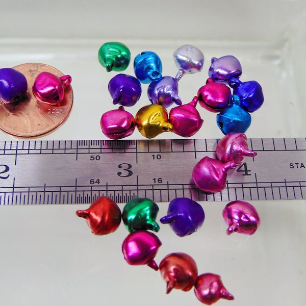 Mini JINGLE BELLS 8mm Bright Jewel Mix ~ Top Loop for Stringing  ~ Doll + Fairy Houses ~  Christmas  Garlands ~ Crafts ~ Anklets ~ Bracelet