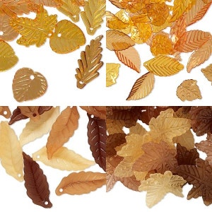 Acrylic Fall LEAVES Leaf Charms Drops ~ Focal Pendant Mix 80-250 piece AUTUMN COLORS ~ 4 Varieties ~ Maple ~ Elm ~ Mix ~ Orange Brown Yellow