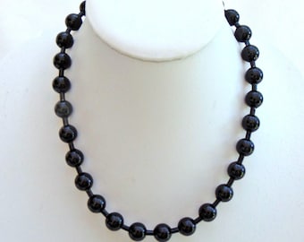 BIG Glossy BLACK BALL Chain Necklace or Bracelets ~ 12mm / 1/2" bead #30 Size Shiny black coating ~ Goth Chunky statement size ~ Free Bag