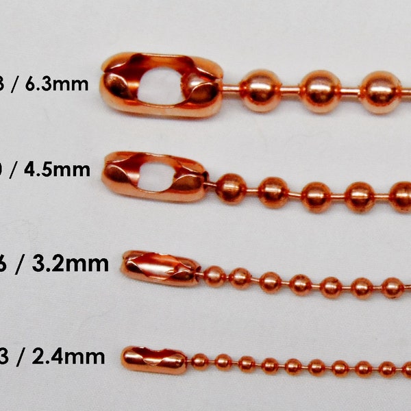 COPPER Ball CHAIN Connectors Couplers  Clasps  ~ 4 sizes  2.4mm/#3 ~ 3.2mm/#6 ~ 4.5/#10 ~ 6.3mm/#13  {Made in USA) (No Chain)