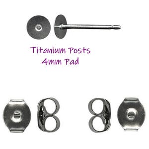 Titanium Earring Posts with 4mm Pads (stainless ) Hypo Allergenic with Ear Nuts ~  Tiny Pads ~ 12 ~ 24 ~ 48 ~ 100  Quality Implant Grade