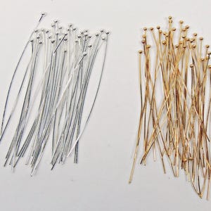 Ball HEADPINS 2 inch 24 gauge Silver or Gold Plated Brass ~ No Lead No Nickel Head Pins ~ Various Quantities 50-  100 ~  200 ~ 300 ~ 500