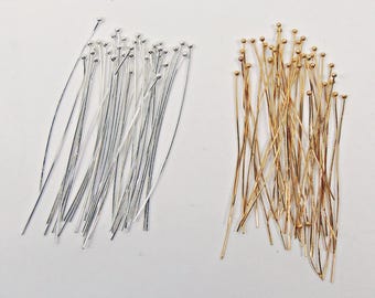 Ball HEADPINS 2 inch 24 gauge Silver or Gold Plated Brass ~ No Lead No Nickel Head Pins ~ Various Quantities 50-  100 ~  200 ~ 300 ~ 500