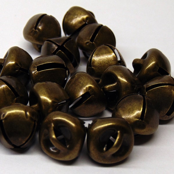 1/2" Antique Brass Jingle Bells ~ 12mm with top loop ~ Use as charms Drops ~ Embellish gifts ~ Bundle together ~ Light Noise 25 - 200