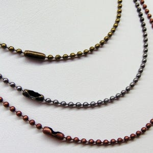Ball Chain Necklaces  24&quot; Antique Copper / Antique  Brass Bronze and Gunmetal Gray ~  Layer or Stack  2.mm Made in USA