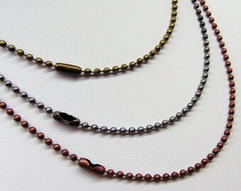 Ball Chain Necklaces  24" Antique Copper / Antique  Brass Bronze and Gunmetal Gray ~  Layer or Stack  2.mm Made in USA