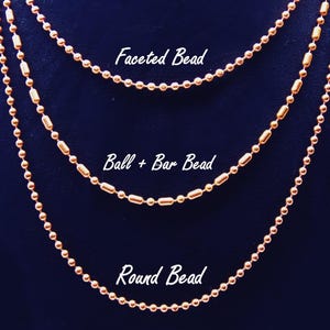 Set of 3 COPPER Ball CHAIN Necklaces 24&quot; length ~ Round, Faceted,  Ball + Bar Size 3.2mm #6 ~ No Nickel  Made in U.S.A. 99.97% Pure