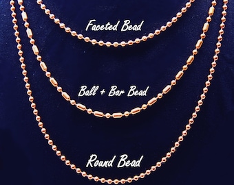 Set of 3 COPPER Ball CHAIN Necklaces 24" length ~ Round, Faceted,  Ball + Bar Size 3.2mm #6 ~ No Nickel  Made in U.S.A. 99.97% Pure
