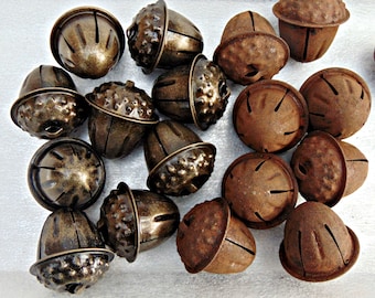 Acorn Jingle Bells ~ Antique Brass + Rustic Copper  Finish Metal Bells  Wreath Party Favors Crafts Garland  1-1/4" High w/ top loop
