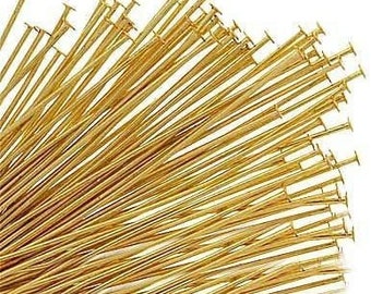 HEADPINS 3 inch 21 gauge GOLD Plated Brass ~ No Lead No Nickel Head Pins Various Quantities 50 - 500