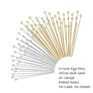 3 inch Eye Pins Silver and / or Gold Plated 21 gauge 3" 21ga ~ No Lead No Nickel ~ Get One Color or Both ~ Mix available 画像 5