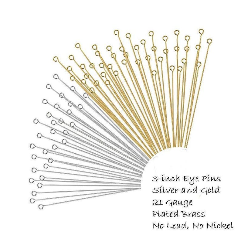 3 inch Eye Pins Silver and / or Gold Plated 21 gauge 3" 21ga ~ No Lead No Nickel ~ Get One Color or Both ~ Mix available 画像 5
