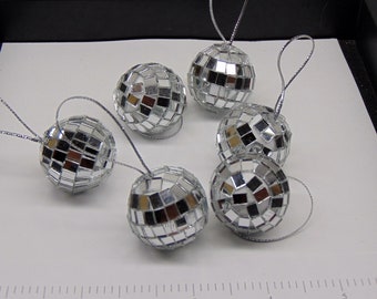 12  Mini Disco Ball with Cord ~ Mirror Ornaments 1-1/8" Miniature ~ 1+inch round  (30mm) ~ Parties Decorations Windows  Mobile Weddings FUN!