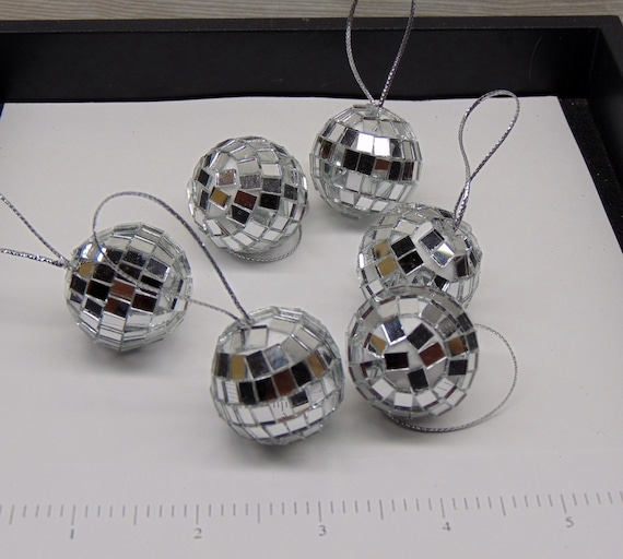 Mini DISCO BALL 6 Pieces With Silver Metallic Cord Ornaments 1-1/8 Sparkle  Shine 1 Inch Round 3cm/ 30mm Christmas 