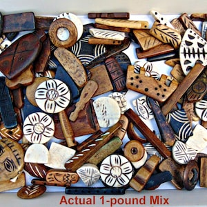 Bone and Horn Bead 1-lb Mix of shapes, sizes, designs. Many Medium / Large beads ~  Focal pendants necklaces