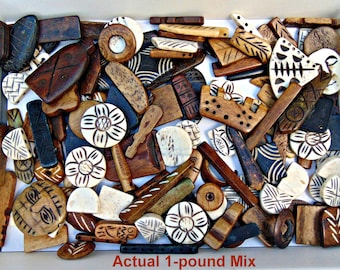 Bone and Horn Bead 1-lb Mix of shapes, sizes, designs. Many Medium / Large beads ~  Focal pendants necklaces