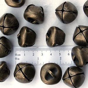 100 Antique Brass Metal Jingle Bells  25mm JINGLE BELLS (1&quot; x 3/4&quot; ) Antique Bronze w/ top loop ~ Crafts ~ wreaths ~gifts ~ diy