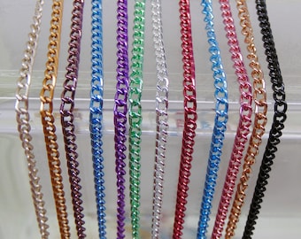 Colored Chain Mix ~ 12 colors  x  6 feet long  = 72 Feet Anodized Aluminum Curb Chain 3mm ~ Bright Lightweight Versatile Nickel/Lead Free