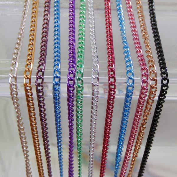 Colored Chain Mix ~ 12 colors  x  6 feet long  = 72 Feet Anodized Aluminum Curb Chain 3mm ~ Bright Lightweight Versatile Nickel/Lead Free