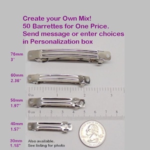 Mix of 50 Hair BARRETTES Clip Findings You Pick! 30, 40, 50, 60, 76mm ~ Blanks ~ OK to get all 5 Lengths 1&quot; to 3&quot; ~ French Style Nickel-free