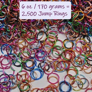 2500 Jump Rings – 10mm Anodized Aluminum, Rainbow Mixed Colors, Jewelry Supplies (2500 pc)