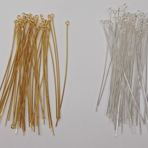 3 inch Eye Pins  Silver and / or Gold Plated  21 gauge 3&quot; 21ga  ~ No Lead No Nickel ~ Get One Color or Both ~ Mix available