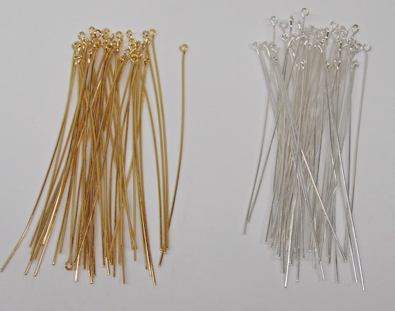 3 inch Eye Pins  Silver and / or Gold Plated  21 gauge 3" 21ga  ~ No Lead No Nickel ~ Get One Color or Both ~ Mix available