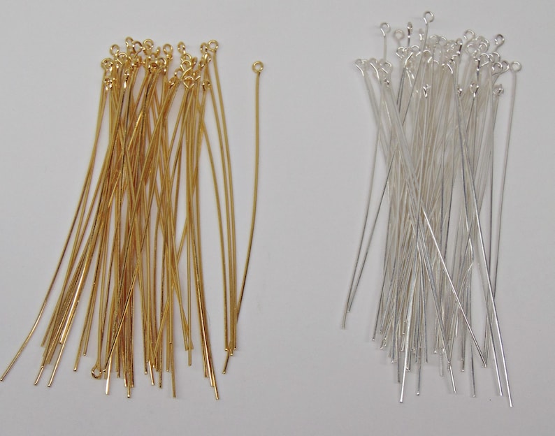 3 inch Eye Pins Silver and / or Gold Plated 21 gauge 3" 21ga ~ No Lead No Nickel ~ Get One Color or Both ~ Mix available 画像 1