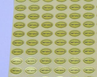 Gold Foil Labels marked   18KT GOLD  Peel Off Adhesive  Labels Tags ~ Oval 1/2" x 5/16"  for Identifying Gold Content for Jewelry 18k Gold